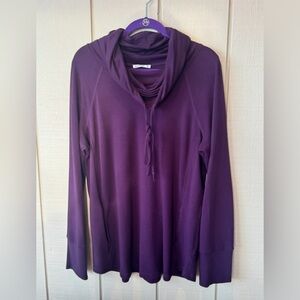 Pink Clover XL Purple Cowl Neck Tunic Top Soft Stretch Long Sleeve w/ Pockets